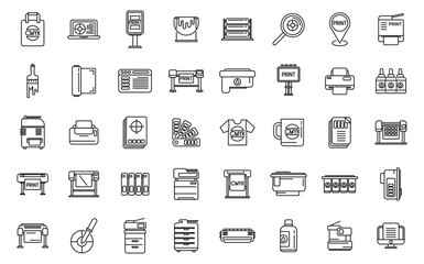 Digital printing icons set outline vector. Computer printer