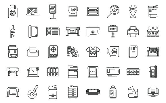 Digital printing icons set outline vector. Computer printer