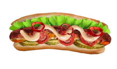 sandwich with ham and vegetables
