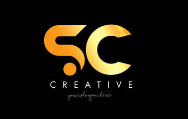 Golden Gold SC Letter Logo Design with Creative Modern Trendy Typography.