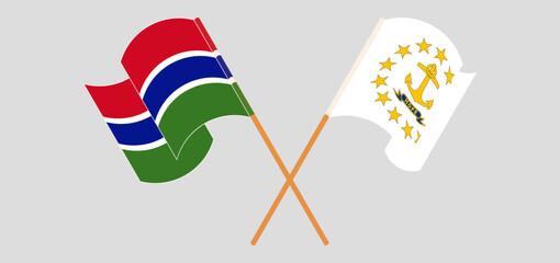 Crossed and waving flags of the Gambia and the State of Rhode Island