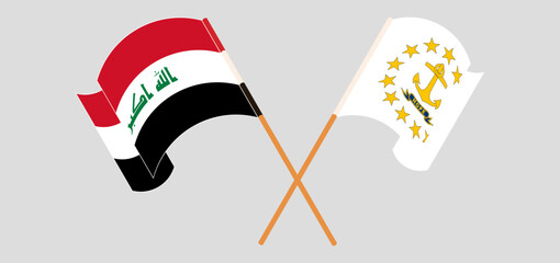 Crossed and waving flags of Iraq and the State of Rhode Island