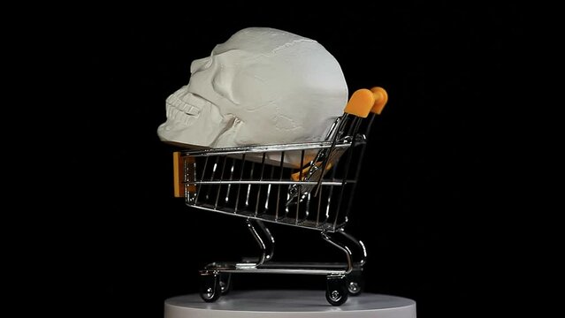 footage of trolley skull dark background