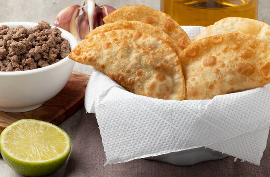 Typical Brazilian snack pastel. Selective focus.