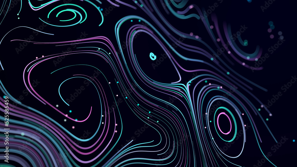 Poster abstract digital background from rounded colored lines. information flow space. big data visualizati