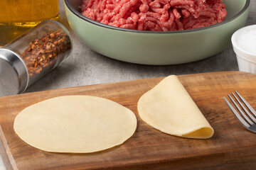 Pastel dough on cutting board. Selective focus.