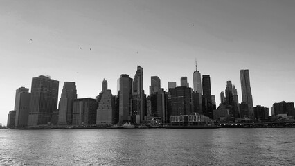 Black and white skyline of Manhattan in New York City