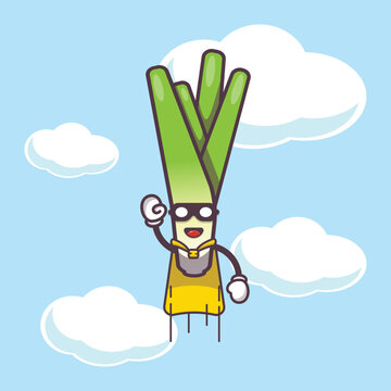 Super leek character cartoon illustration. Cute vegetable icon vector illustration.