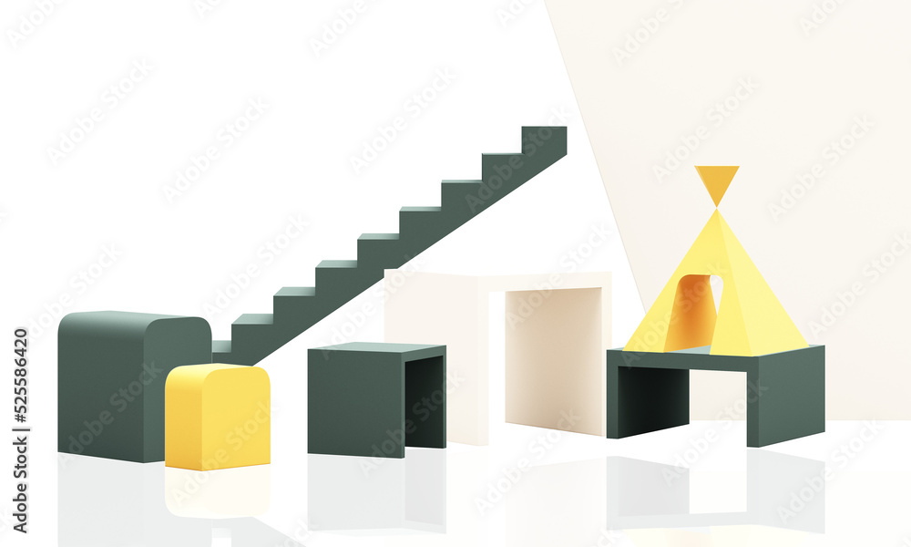 Poster minimal abstract geometric shape modern minimal figure in shades of green and yellow. showcase scene