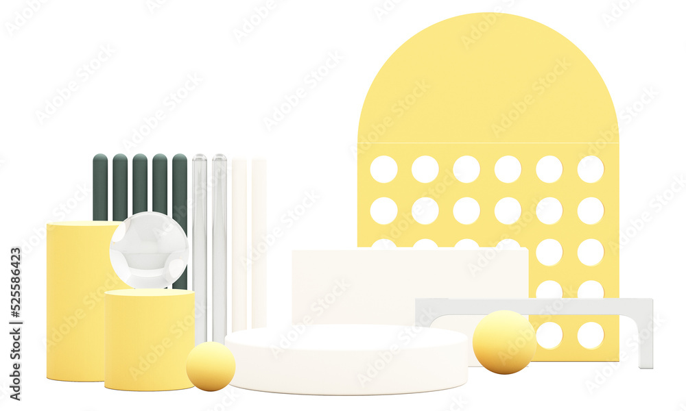 Poster minimal abstract geometric shape modern minimal figure in shades of green and yellow. showcase scene