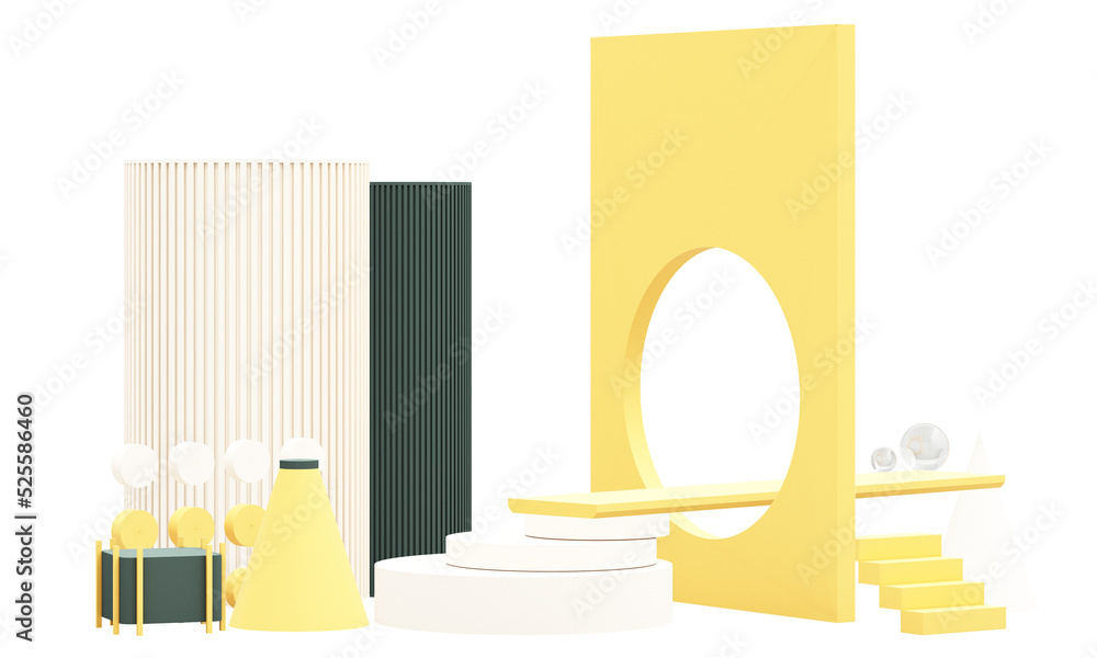 Poster minimal abstract geometric shape modern minimal figure in shades of green and yellow. showcase scene