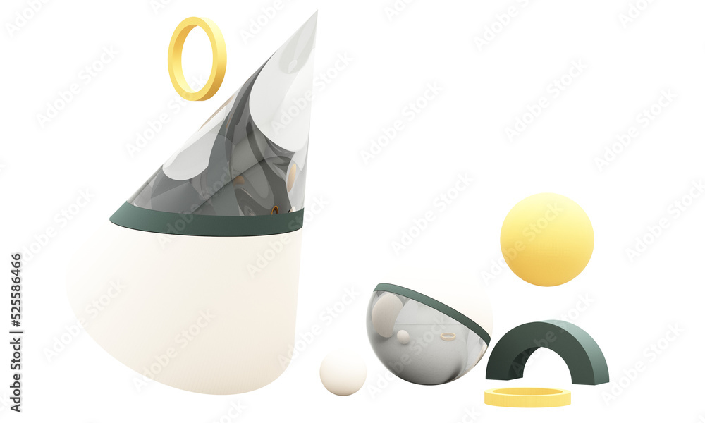 Poster minimal abstract geometric shape modern minimal figure in shades of green and yellow. showcase scene