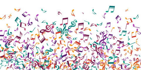 Music notes flying vector backdrop. Song notation