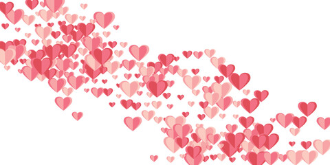 Papercut rosy heart shapes confetti background design. Wedding decorative elements. Postcard