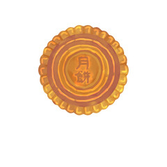 白い背景に手描き水彩風の月餅のイラスト Moon cake isolated on white background. Watercolor style illustration.