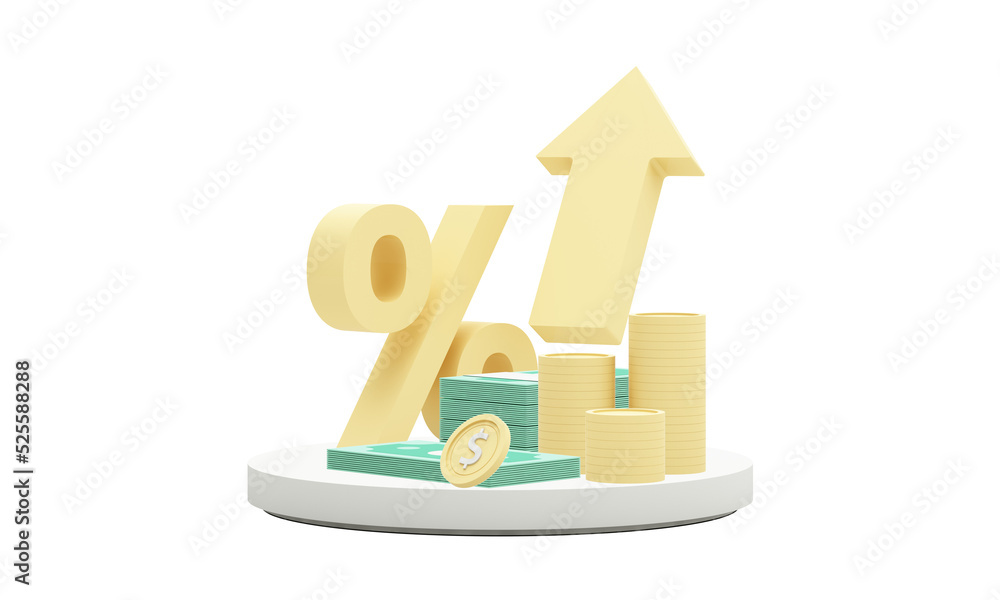 Poster big percent symbol higher interest rates on deposits and digital money in the concept of financial s