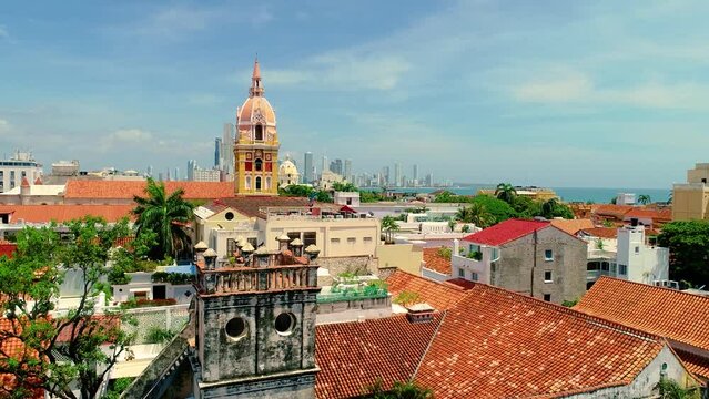 Drone shot showing amazing view of cartagena.