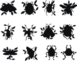 Collections of Insects different type Flat vector Silhouettes