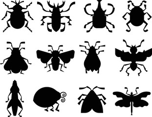 Collections of Insects different type Flat vector Silhouettes