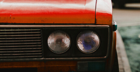 headlights of old retro car