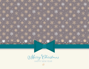 Christmas greeting card with snowflakes on brown background.