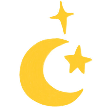 Cute doodle star and moon clipart.