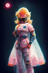 blond princess in pink spacesuit
