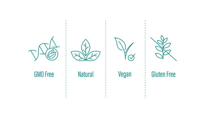 gmo free, natural, vegan, gluten free icon vector illustration  - obrazy, fototapety, plakaty