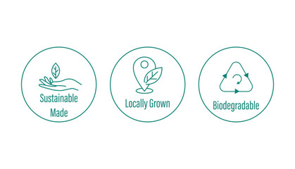 Fototapeta na wymiar sustainable free, locally grown, biodegradable icons vector illustration 