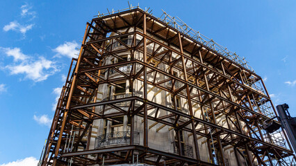 Scaffolded facade to preserve the monument protection