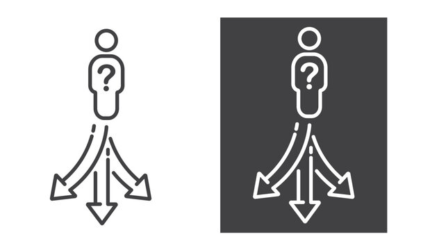 Man with question decision icon, people choice lost, business direction.