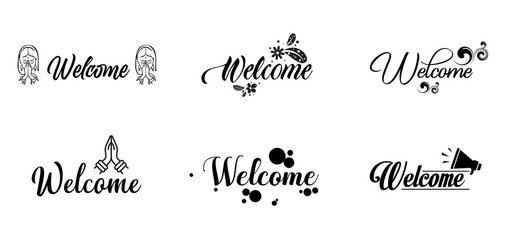 Welcome sign, welcome icons, welcome typography lettering 