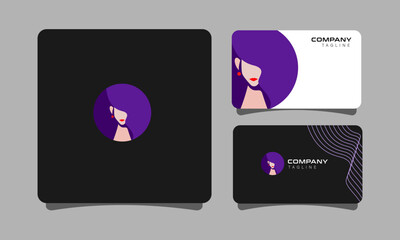 Dark Purple Lady Flat Logo with Business Card Design