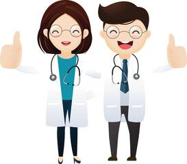 Fototapeta premium Doctor shows a hand with a raised thumb, class, OK, like.