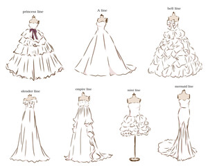 いろいろな種類のウェディングドレス　セット