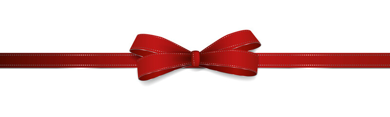 Glitter red bow on a white background - christmas ribbon presents design