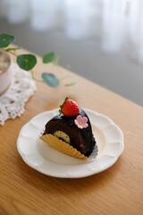 Chocolate cake with strawberry and cream cheese. Homemade bekery concept.