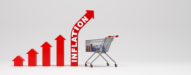 shopping cart with increasing inflation - 3D illustration
