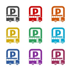 Bus parking icon. Set icons colorful