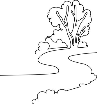 recommend clip art: Landscape park with path and trees. Continuous line drawing illustration. Vector