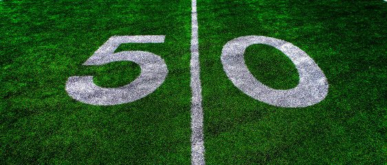 Football Field Green Yard Markers to Goal Line Touchdown Endzone Game Competition