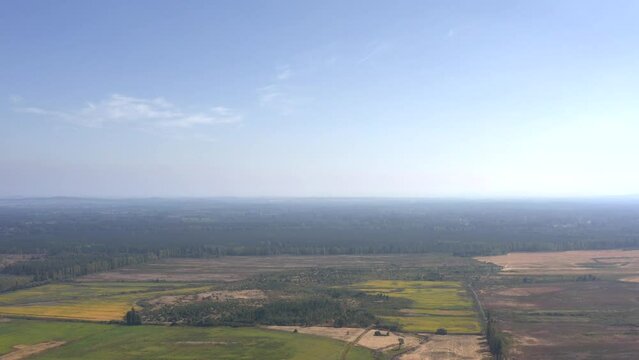 Aerial shot of fields in the countryside