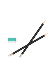 Pencil, eraser and paper. Stationery object set.