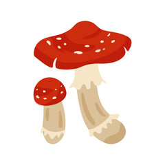 Bright red fly agaric or amanita. Flat illustration isolated on white background.