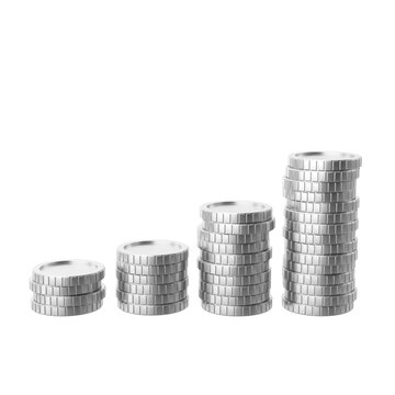 Silver coin. Coins stack. 3D element.
