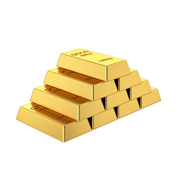 Gold bars. Gold bullion. Gold ingot. 3D element.