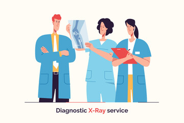 Group of doctors are examining x-ray image. Vector illustration