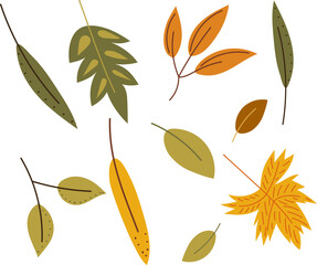 leaves in doodle style isolated, vector