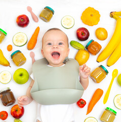 Puree for baby food with vegetables and fruits. Selective focus. nutrition. The first complementary...