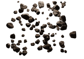 .Falling rocks isolated transparency background.3d rendering illustration..